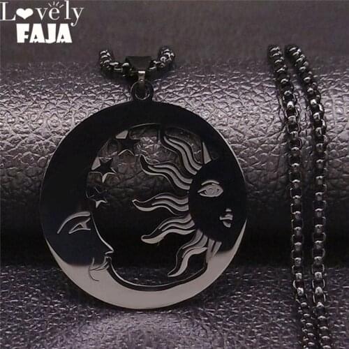 Witchcraft Moon and Sun Stainless Steel Necklaces Pendants Women Silver Color Necklaces Jewelry colgantes mujer moda N611S03