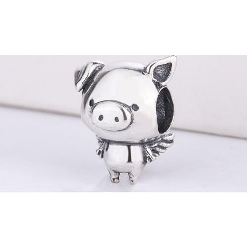 3D030 High Quality 925 Sterling Silver Cute Piggy Pendant Charm Lucky Charm Bracelet Zodiac Animal Charm Birthday Present