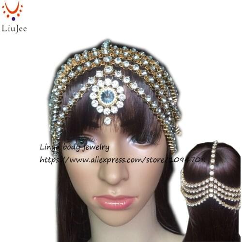 Full Diamante Kundan Matha Patti Wedding Bridal Goddess Boho Head Chain Hair Jewelry Head Piece Bollywood Wedding HC-331