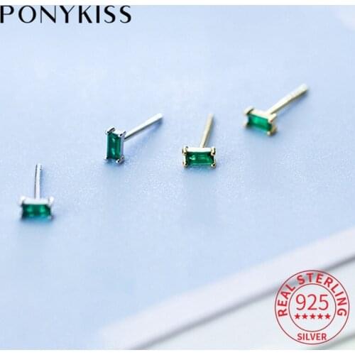 PONYKISS Classic S925 Sterling Silver Green Zircon Stud Earrings for Women Prevent Allergy Sweet Jewelry Accessory wholesale