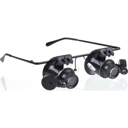 Professional Plastic Double Eye Watches Repair Microscope Tools Glasses Type 20X Watch Repair Magnifier with LED Light