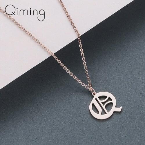 QIMING Women Pendants Letter Necklace A B C D E F G H I J K L M N O P Q R S T U V W X Y Z Stainless Steel Jewelry Necklaces