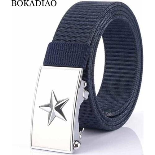 BOKADIAO Men&women Nylon Belt luxury Star Metal Automatic Buckle Belts for men fashion jeans waistband casual canvas male strap