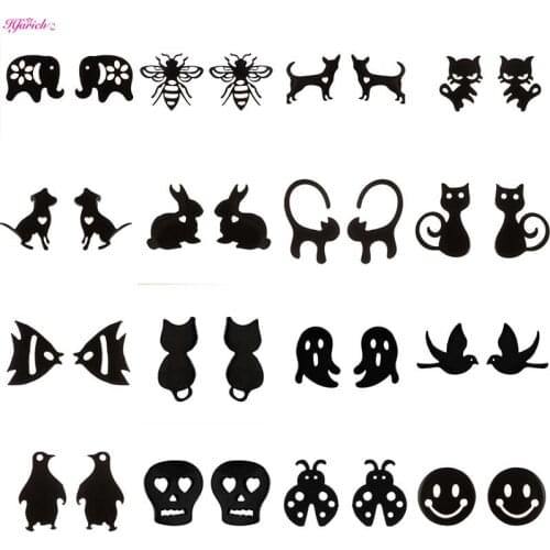 New Funny Smile Black Small Stud Earrings Cute Cat Fish Dog Rabbit Ladybug Dainty Earring Fashion Jewelry 2021 Brincos Wholesale