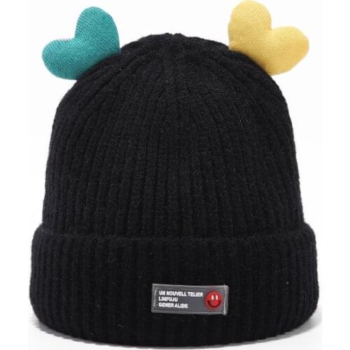 Cute 3D Heart Children Hat Colorful Elastic Kids Baby Girl Boy Autumn Winter Beanie Hat Solid Color Knitted Beanies Cap Casqute