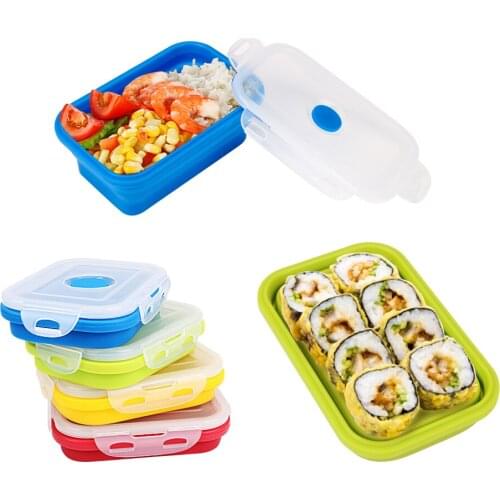 Silicone Lunch Box Lunchbox Bento Boxes Microwave Dinnerware Storage Box Folding Food Container 350/500ml Portable Bowl
