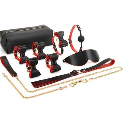 SM Fun Storage Set Pu Leather Binding Handcuffs Shackles Training Ball Mouth Plug Fun Sex Toy Supplies Restraints Fetish