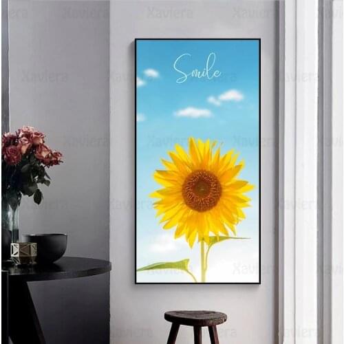Modern Sunflower Wall Art Long Canvas Painting Smile Quotes Nordic Posters and Prints Entrance Corridor Decor Living Room Decor