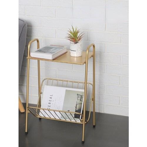 Modern Coffee End Side Table Golden For Home Living Room Sofa Side Tea Desk Iron Two Layers Bedside Magazine Storage Shelf