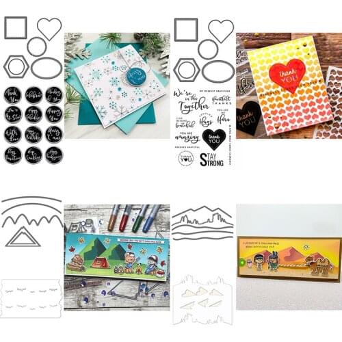 Love Oval Polygon Frame Desert Hills Outline Cutting Dies Clear Stamps Plastic Stencil Cursive English Words DIY Crafts 2021