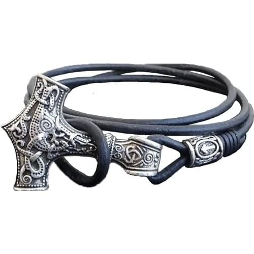Vikings Thors Hammer Bracelet Vintage Leather Cord Bracelet Jewelry Gives Friends Fashion Beautiful Gifts Christmas Gifts