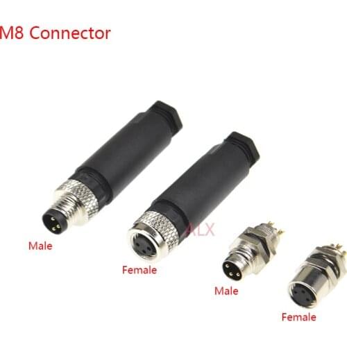 M8 waterproof sensor connector male & female plug 3/4 pin Straight type wire connector Screw Threaded coupling 3Pin/4Pin