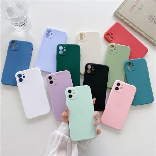 Candy Color Silicone Phone Case For iPhone 11 12 Pro X XS XR Max 6 7 8 Plus SE 2 Lens Protect Soft Shockproof Cover Coque Funda