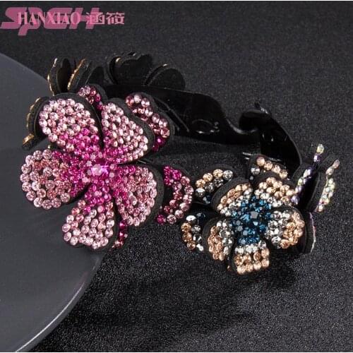 Hair clip female Rhinestone Flower Bud hair decoration dish hair artifact horsetail buckle headflower hairpin twist clip