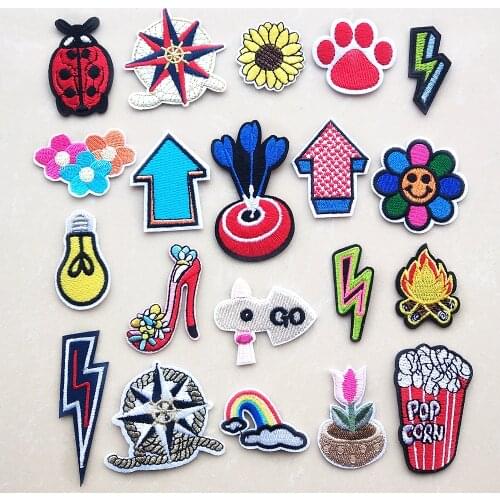 Embroidery Patches Iron On Embroidered Sticker For Clothing Applique DIY Backpack Badge Cute Ladybug Arrow Flowers Popcorn