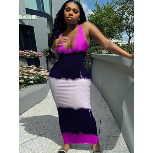 Summer Sexy Dress Stitching Print Deep V-neck Maxi Dresses for Women Party Club Birthday Y2k Harajuku Clothes Wholesale Items