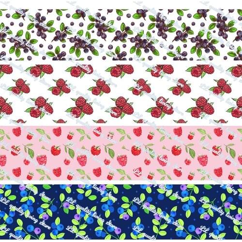 16-75mm Blueberries&Raspberries Printed Grosgrain Ribbon/16mm Printed Elastic Foe Ribbons DIY Hair Bows Sewing Webbing 50 Yards