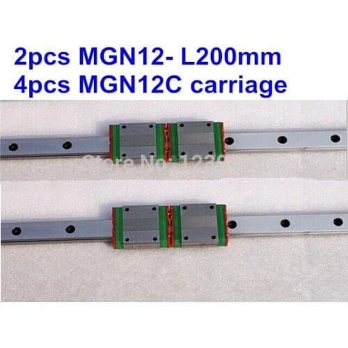 2pcs MGN12 L200mm linear rail + 4pcs MGN12C carriage