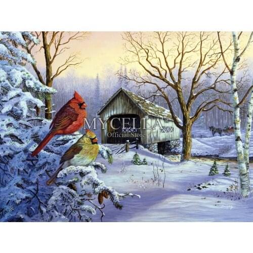 5D Diy Diamond Painting Full Cross Stitch Diamond Mosaic Snowy Haven Birds Winter Diamond Embroidery Home Decor Christmas gifts
