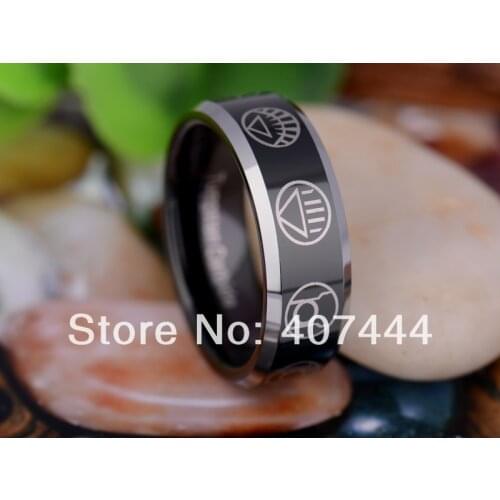 Free Shipping USA UK Canada Russia Brazil Hot Sales 8MM Black Green Lantern Darkest Night Mens Tungsten Carbide Wedding Ring