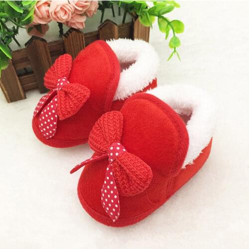 Toddler Infant Newborn Baby Girls Bow Soft Crib Sole Boots Prewalker Warm Shoes Pink Red 0-18M