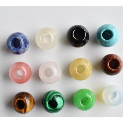 2020 Fashion good quality natural stone mixed round shape big hole beads For Bracelet Charms 12pcs/lot wholesale free shipping