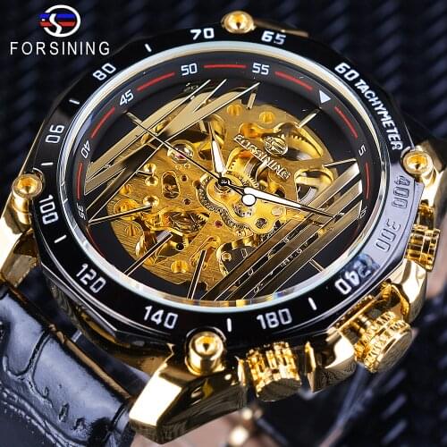 Forsining Big Dial Steampunk Design Luxury Golden Gear Movement Men Creative Openwork Watches Automatic Mechanical Wrist Watches