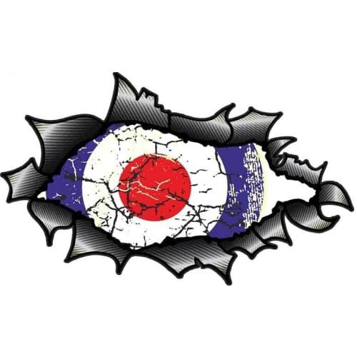 Dawasaru 3D Ripped Torn Carbon Fibre Fiber Design with Aged Mod Target Motif Vinyl Car Sticker 13cm X8cm