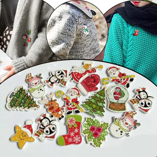50Pcs Set Wooden Buttons Christmas Children Clothes Button Brooches Charms DIY Scrapbook Sewing Card Making Xmas Tree Ornanment