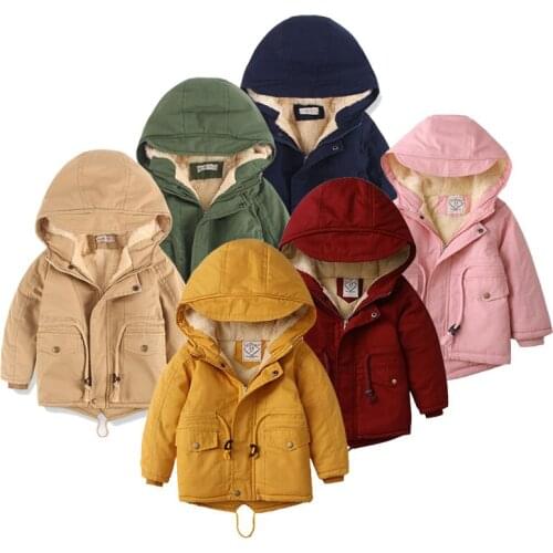 Kids Plus Velvet Padded Jacket Hoodies Girls Autumn and Winter Warm Clothing Childrens Jacket Thickening Boy Hooded Warm Jacket