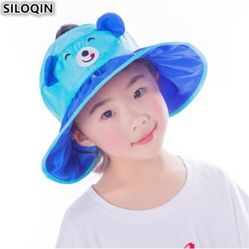 SILOQIN Girl Childs Summer Empty Top Hat 2019 New Style Girls Cartoon Cute Sun Hats Foldable Big Brim UV Resistant Beach Hat