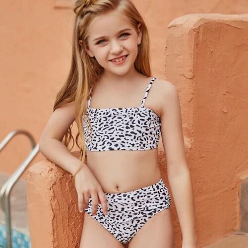 Gossina Cow Printed 5-14 Years Girl Swimsuit Kids Teenage Bikini Set Two Piece Children Swimwear Toddler Bathing Suits 2021
