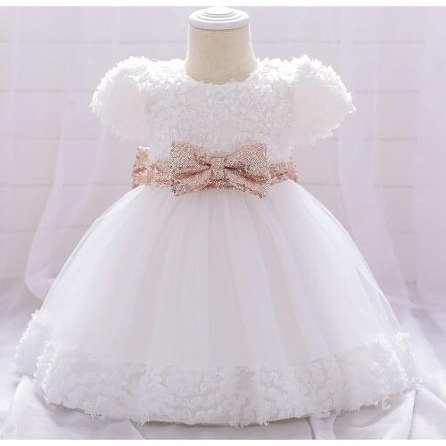 Summer Baby Sequin Bow Lace Princess Dress For Baby Girls 1 Birthday Party Dress Infant White Red Wedding Christening Dress