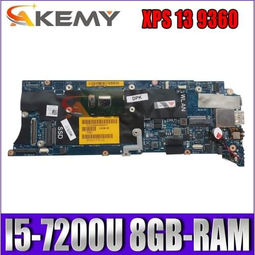 FOR DELL P54G XPS 13 9360 Laptop motherboard CN-04N87K 04N87K 0T9VPC 0T9VPC CAZ00 LA-D841P With I5-7200U 8GB-RAM 100% Fully Test