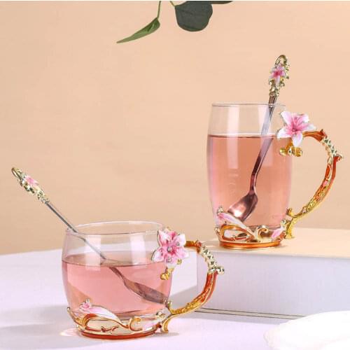 Enamel Lily Heat-Resistant Glass High-End Lead-Free Home Tea Restaurant Tea Cup Water Cup Mug Perfect Gift For Lover