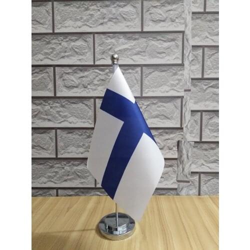 Finland table desk flag and gold flagpole/silver flagpole for decoration/signing/negotiation 14*21cm ,free shipping
