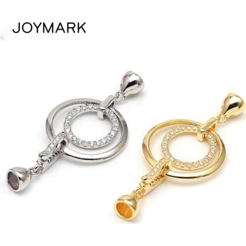 JOYMARK Gold And White Rhodium Plated 925 Sterling Silver Micro Pave Zircon Unique Roundel End Caps Connector Clasps SC-CZ068