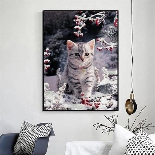 Square Full Diamond Painting Animal Rhinestone Picture Cute Kitten Diamond Embroidery Handmade Cross Stitch Bedroom Decoration