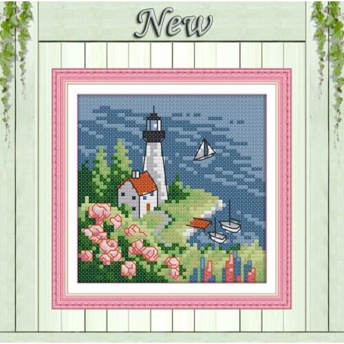 Lighthouse seaside flowers Painting 11CT Counted printed on canvas DMC 14CT chinese Cross Stitch kits embroidery needlework Sets