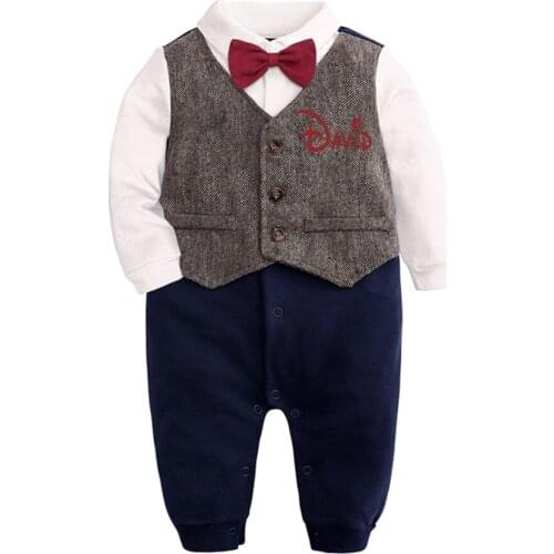Custom Name 0-24months Cute Baby Boys Rompers Long Sleeve Bow Tie Baby Boys Jumpsuit Gentleman Formal Newborn Clothes Playsuit