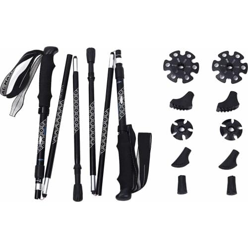 2Pcs Outdoor Fold Trekking Poles Camping Portable Walking Hiking Stick For Elderly Telescopic Club Easy Put Into Bag
