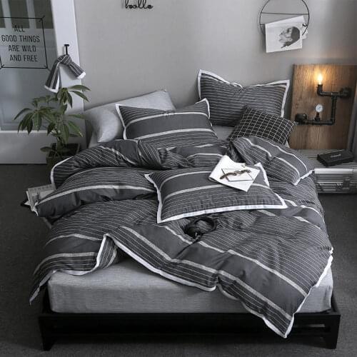 100%Cotton Lightweight Duvet Cover Set Queen King Stripes Gray Bedding Set Soft Comfortable cover Bed sheet pillowcases