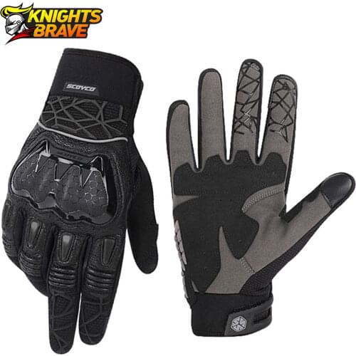 Leather Motorcycle Gloves Breathable Motobike Motocross Riding Gloves Men Touch Screen Guantes Moto Protective Gear Black