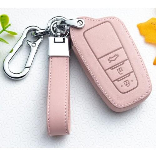 Leather Car Key Cover Key Case for Toyota CHR C-HR Prado Camry Avalon Prius Corolla RAV4 Avalon Keychain Key Holder Ring