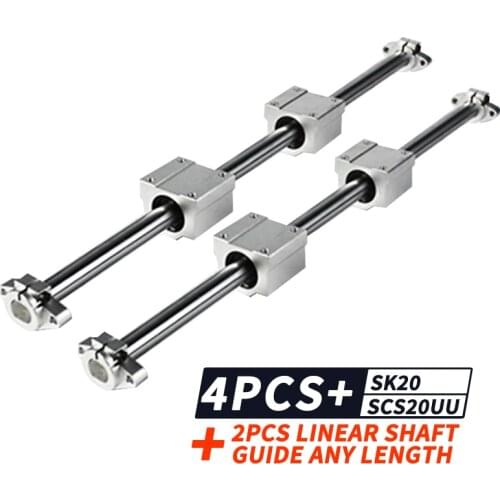 Round linear rail 20mm linear shaft + linear bearing housing SCS20UU + linear rail clamp SK20 for linear guide 3d printer