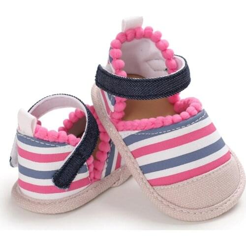 2021 Summer Baby Girls Breathable Anti-Slip Striped Sandals Cotton Fabric Shoes
