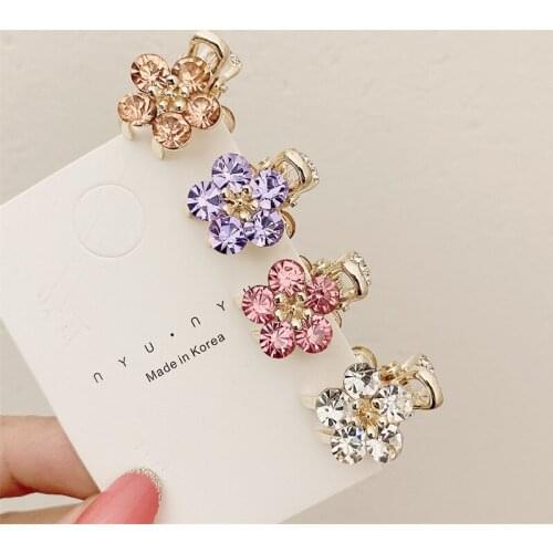 Small Bangs Catch Clip 2021 New Crystal Flower Side Hairpin Net Red Mini Temperament Top Clip Hair Accessory
