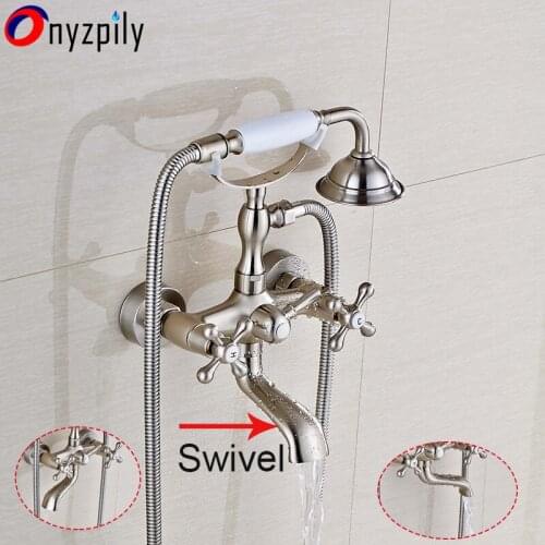 Brushed Nickel Wall Mount Clawfoot Bathroom Bathroom Faucet Tub Hand Shower Hot&Cold Shower
