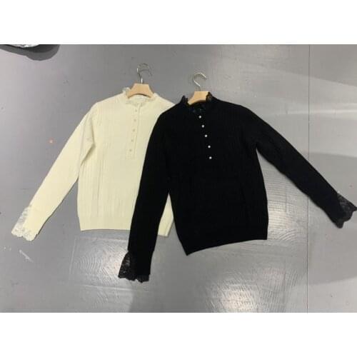 Fashion ladies 2021 new long-sleeved sexy casual high-neck lace pit wool bottoming shirt 1209