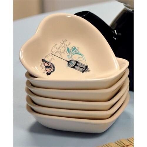 Fashion woman eat kitchen gift plate chat bowl tea 6'lı Cookie Heart14 Cm Cream